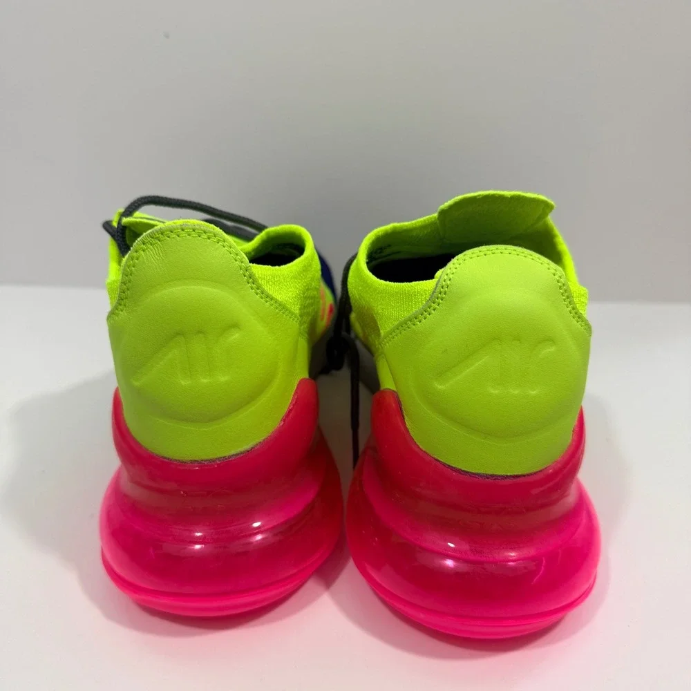 Nike Air Max 270 Flyknit Mens 11 Blue Volt Pink Excellent AO1023-501 Sneaker